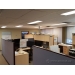 Blue Fabric Panel Office Cubicle Dividers, Dark Wood Trim